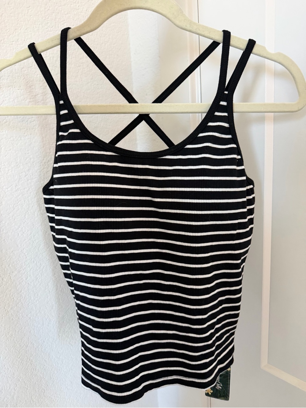 Striped Black & White Ribbed Crisscross Camisole